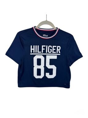 Tommy Hilfiger Denim Navy‎ Blue White 85 Cropped Short Sleeve Jersey Size XS